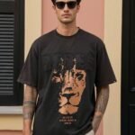 men's black rebel graphic printed oversized acid wash t shirt