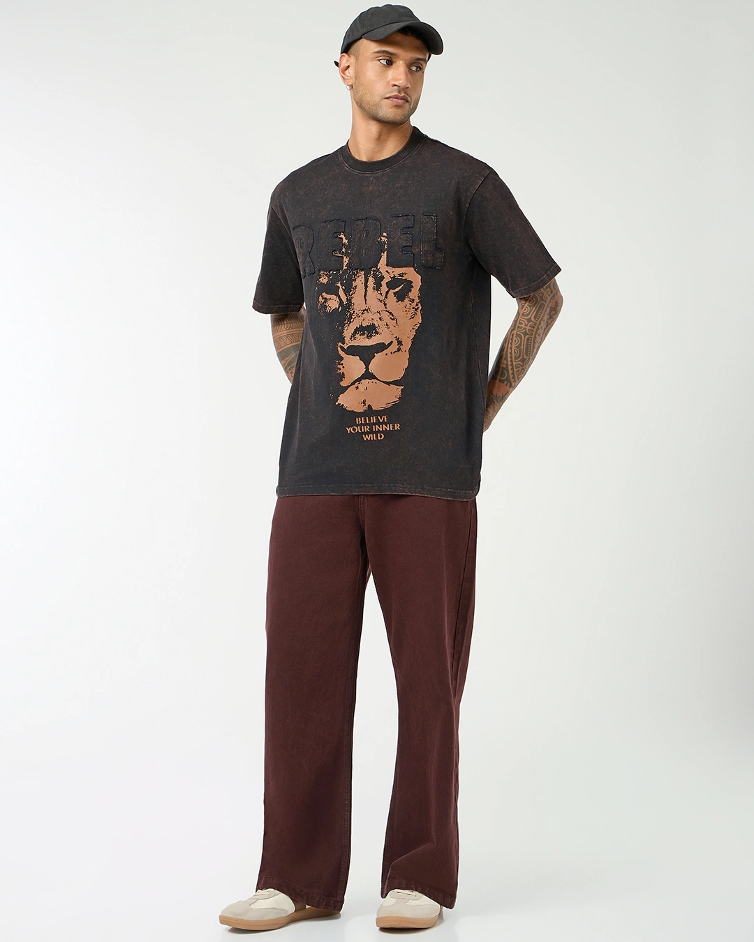 men's black rebel graphic printed oversized acid wash t shirt